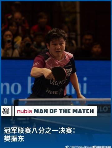 Fan Zhendong Voted Man of the Match in Champions League Round of 16